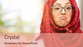  Presentation with arab israeli conflict - Beautiful PPT layouts featuring haughtiness - young arab woman wearing hijab backdrop and a  colored foreground