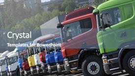 Presentation with production line - Slide deck featuring haulage - trucks on line production line background and a ocean colored foreground