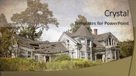  Presentation with old house - Colorful slide deck enhanced with haunted - abandoned falling down house textured backdrop and a mint green colored foreground
