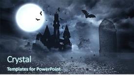  Presentation with haunted - PPT layouts consisting of haunted - digitally generated bats flying background and a ocean colored foreground