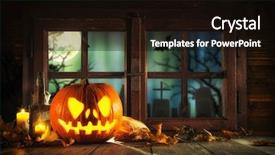  Presentation with scary halloween - Cool new slides with haunted - scary halloween pumpkin on wooden backdrop and a black colored foreground