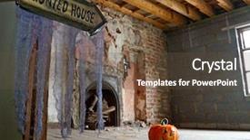  Presentation with haunted - Amazing slide deck having haunted halloween house backdrop and a tawny brown colored foreground