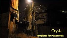  Presentation with security safety urban cities - PPT theme consisting of haunted house - dark urban alley at night background and a wine colored foreground