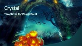  Presentation with haunted - Cool new slide deck with haunted house - helloween pumpkins backdrop and a navy blue colored foreground