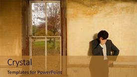  Presentation with despair - Amazing slide set having haunted house - man wearing a suit props backdrop and a gold colored foreground