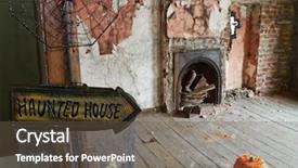  Presentation with haunted - Slide deck featuring haunted house for halloween background and a tawny brown colored foreground