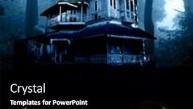 Presentation with house forest - Colorful PPT theme enhanced with haunted-house-in-night-forest backdrop and a black colored foreground