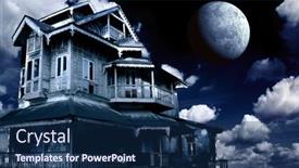  Presentation with colonial - Colorful PPT theme enhanced with haunted-house-old-abandoned-house backdrop and a navy blue colored foreground
