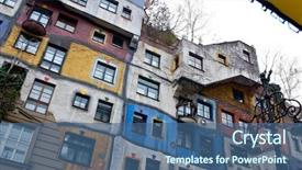  Presentation with issue - Beautiful PPT theme featuring social issue - front view of weird hundertwasser backdrop and a ocean colored foreground