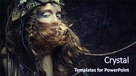  Presentation with makeup fashion model applying lipstick - Presentation theme consisting of haute couture - high fashion model with creative background and a  colored foreground