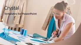  Presentation with professional - Presentation theme having haute couture - professional tailor working with fashion background and a lemonade colored foreground