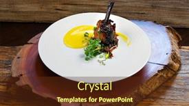  Presentation with haute cuisine - Amazing slide set having haute cuisine duck with sauce and herbs backdrop and a tawny brown colored foreground