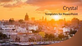  Presentation with cuba - Colorful presentation design enhanced with havana cuba downtown skyline backdrop and a yellow colored foreground