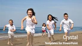  Presentation with group of happy couples - Slide set featuring have fun and play game background and a coral colored foreground