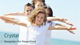  Presentation with community service happy volunteer group - Colorful PPT theme enhanced with have fun and play game backdrop and a sky blue colored foreground