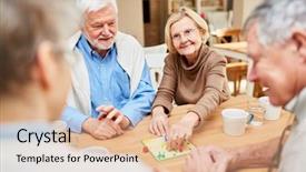  Presentation with board game - Beautiful PPT theme featuring have fun playing board game backdrop and a coral colored foreground