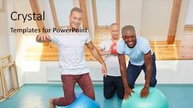  Presentation with fun - Audience pleasing presentation theme consisting of have fun together in fitness backdrop and a coral colored foreground