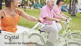  Presentation with fun fair swinging ride - Presentation design with have it - group of senior friends having background and a soft green colored foreground