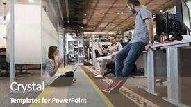  Presentation with casual young people - PPT layouts consisting of have team meeting and brainstorming background and a  colored foreground