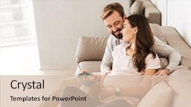  Presentation with healthy breakfast - Beautiful presentation theme featuring have this fruit - cheerful young pregnant couple relaxing backdrop and a lemonade colored foreground