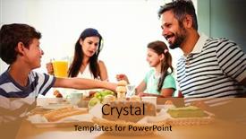  Presentation with home black family - PPT theme with have this fruit - happy family having breakfast background and a gold colored foreground