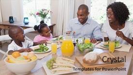  Presentation with family and home love concept - Slides consisting of have this fruit - happy family having lunch together background and a coral colored foreground