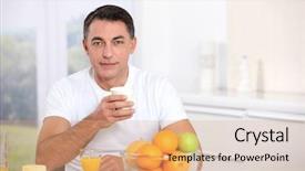  Presentation with gold man smile - Audience pleasing presentation consisting of have this fruit - smiling adult man having breakfast backdrop and a coral colored foreground