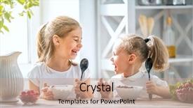  Presentation with breakfast children - Slides having have this fruit - two children having breakfast kids background and a coral colored foreground