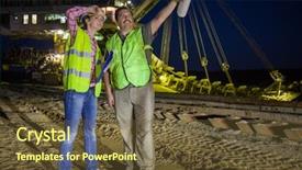  Presentation with worker - Beautiful slide deck featuring haven - worker shows something his colleague backdrop and a tawny brown colored foreground