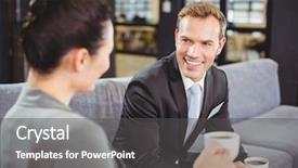  Presentation with team discussion marketing - Colorful theme enhanced with having a discussion during breaktime backdrop and a dark gray colored foreground