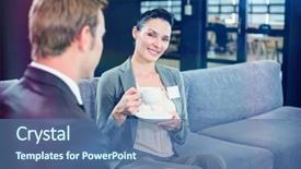  Presentation with discussion - Theme having having a discussion during breaktime background and a ocean colored foreground