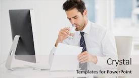  Presentation with water glass - Audience pleasing PPT theme consisting of having a glass of water backdrop and a light gray colored foreground