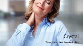  Presentation with woman business - Cool new slides with having a neck pain stress backdrop and a light blue colored foreground