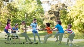  Presentation with war - Colorful PPT layouts enhanced with having a tug of war backdrop and a seafoam green colored foreground