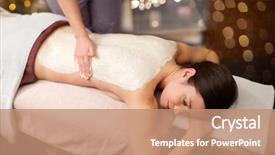  Presentation with young healthy people - PPT theme featuring having back massage with cream background and a coral colored foreground