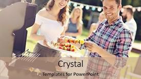  Presentation with society party - Slide set consisting of having barbecue party in backyard background and a coral colored foreground