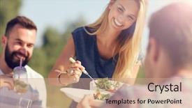  Presentation with barbecue - Slide deck consisting of having barbecue party in backyard background and a coral colored foreground