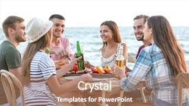  Presentation with beach party - PPT theme having having barbecue party on beach background and a coral colored foreground