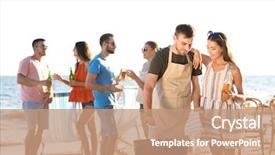  Presentation with beach party - Beautiful theme featuring having barbecue party on beach backdrop and a coral colored foreground