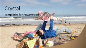 Presentation with winter family - Theme featuring having barbeque on winter beach background and a  colored foreground