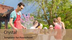  Presentation with beer garden friends in tracht - Slide deck having neighbors - family and friends having bbq background and a coral colored foreground