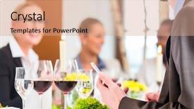  Presentation with fine dining - Presentation theme consisting of having business lunch in restaurant background and a coral colored foreground