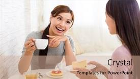  Presentation with talk - Presentation design enhanced with having cake in shop background and a coral colored foreground