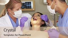  Presentation with dentist - PPT theme featuring having check up at dentist background and a coral colored foreground