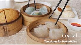 Presentation with dim sum - Amazing slides having having chinese dim sum backdrop and a coral colored foreground