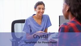  Presentation with doctor and patient medical consultation - PPT theme enhanced with having consultation with female doctor background and a ocean colored foreground