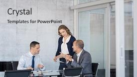  Presentation with business report - Audience pleasing PPT layouts consisting of businesspeople discussing documents and ideas at meeting in modern office business team sitting around table having conversation businesswoman showing report to businessmen in conference room backdrop and a light gray colored foreground