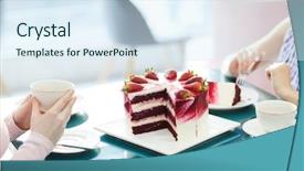  Presentation with cup cake - Slides enhanced with having delicious red velvet cake background and a sky blue colored foreground