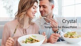  Presentation with romantic birthday couple celebrate - Audience pleasing presentation theme consisting of having dinner and eating salat backdrop and a coral colored foreground
