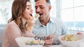  Presentation with romantic birthday couple celebrate - PPT layouts consisting of having dinner and eating salat background and a coral colored foreground